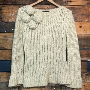 Zara flower application sz M cable knit sweater beige boat neck women’s